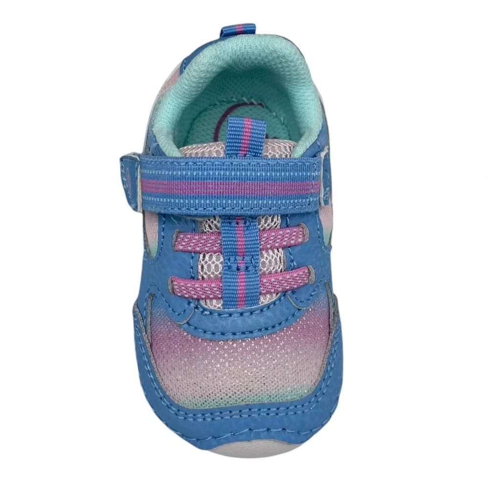 Stride Rite Baby Girls Leather Soft Motion Turbo Sneakers Size 3 Light Blue Pink